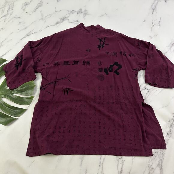 Meng Design Womens Kimono Style Top Size M Purple Black Asian Inspired Open - Picture 8 of 12